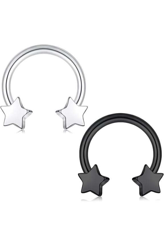 2 PCS Star Nose Rings Hoops, Hypoallergenic Stainless Steel 16G Nose Rings, Black Septum Ring, Star Nose Piercing Jewellery for Women Septum Rings