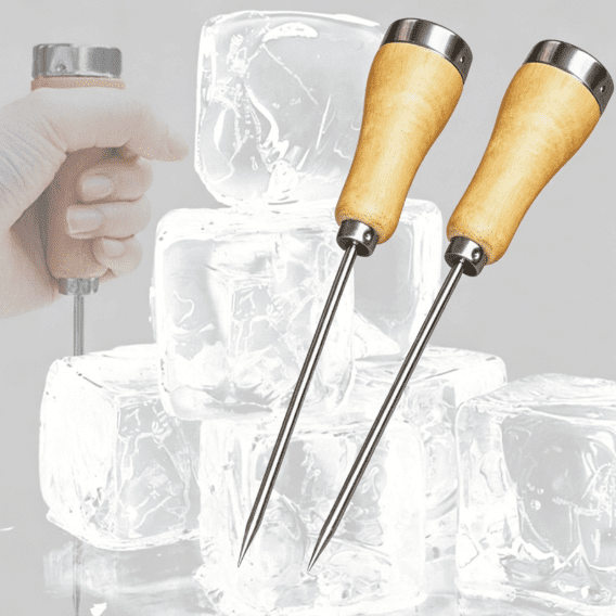 2 PCS Steel Ice Pick, Single Prong Ice Crusher with Wooden Handle for Cocktail Bar, Heavy Duty Ice Breaker Tool for Crushing Ice