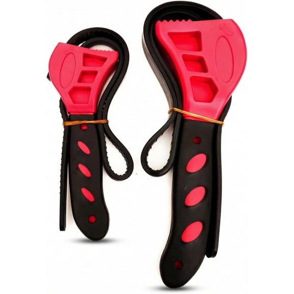 2 PCS Adjustable Strap Wrench Set, 24" & 19" Rubber Strap Wrench for Plumbing, Oil Filter, Non-Slip Jar Opener for Weak Hands