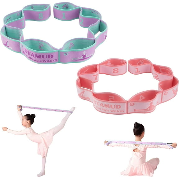 2 PCS Stretch Strap for Kids Dance Elastic Band for Children Gymnastics Stretching Strap Kids Stretching Bands Multi-Loop Adjustable Exercise Bands Stretching Resistance Ballet Bands -8 Loops
