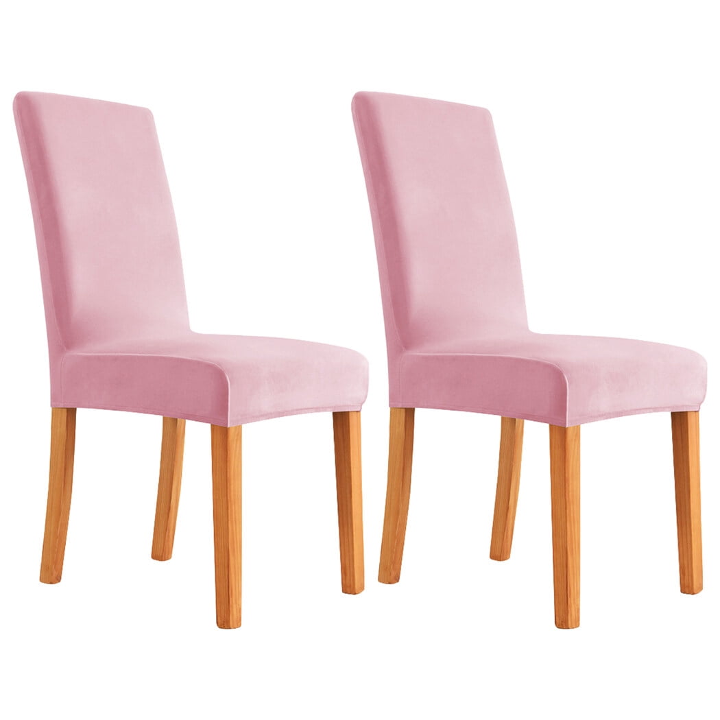 2 PCS Stretchy Chair Cover, Pink Velvet Chair Cover, Removable Dining Chair Slipcover, Washable Chair Protector, Universal Chair Cover for Dining Rooms, Living Rooms, Cafes, Restaurants, Hotels