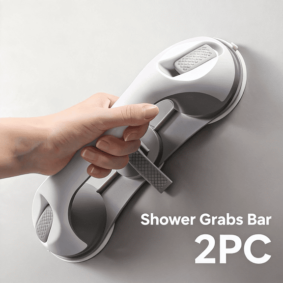 2 PCS Suction Cup Grab Bar for Bathroom Safety - Heavy Duty Shower Handle with Strong Vacuum Seal, Non-Slip Grip, 240lb Capacity - Portable Assist Rail for Elderly, Seniors - No Drilling