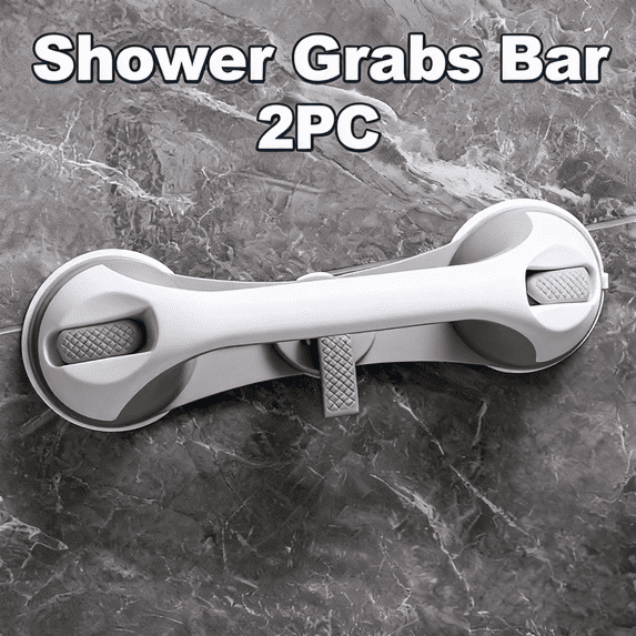 2 PCS Suction Cup Safety Handle for Shower - Heavy Duty Grab Bar with Non-Slip Texture and Secure Flip Lock, 240lb Capacity - Bathroom Assist Rail for Elderly, Disabled - Easy Install