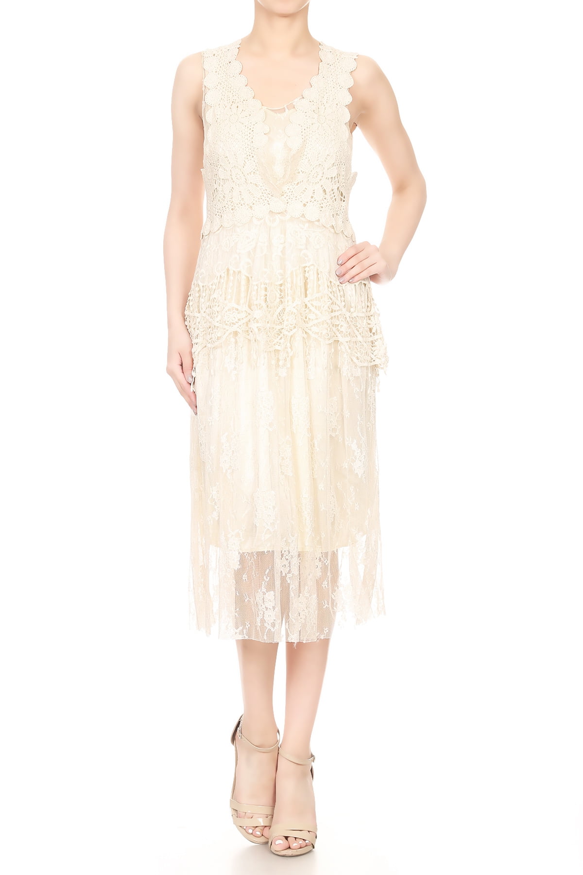 2 PCS Summer Womens Vintage Lace Gatsby 1920s Cocktail Dress with Crochet  Vest - Walmart.com