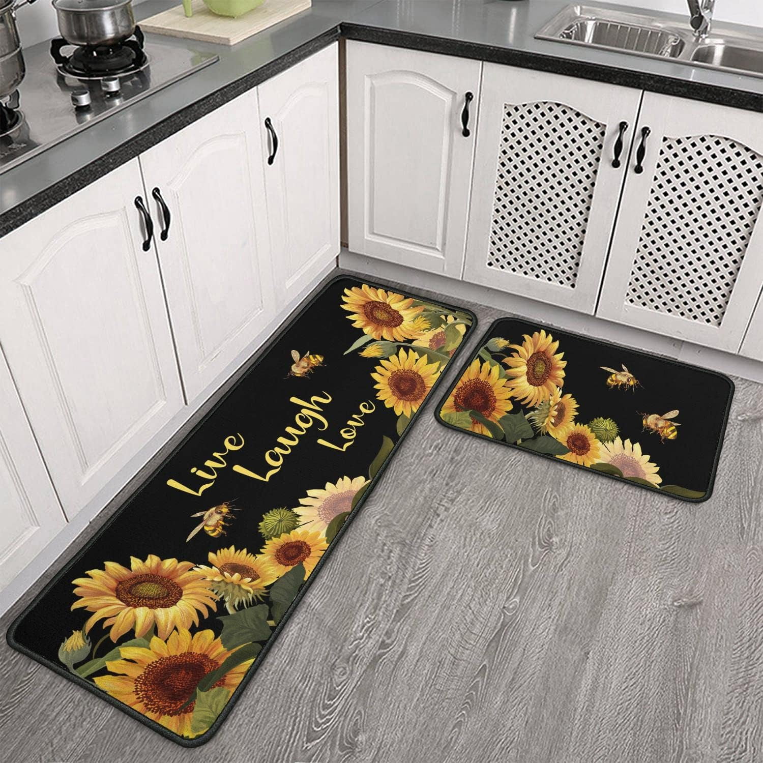 2 PCS Sunflower Kitchen Rugs Floor Mat Farmhouse Kitchen Mat Non Slip