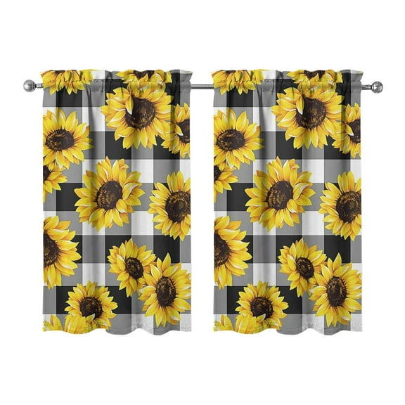 2 PCS Sunflower Print Kitchen Curtains Set - Floral Boho Vintage Yellow Rustic Farmhouse Tier Curtains 27.5x39 Inch
