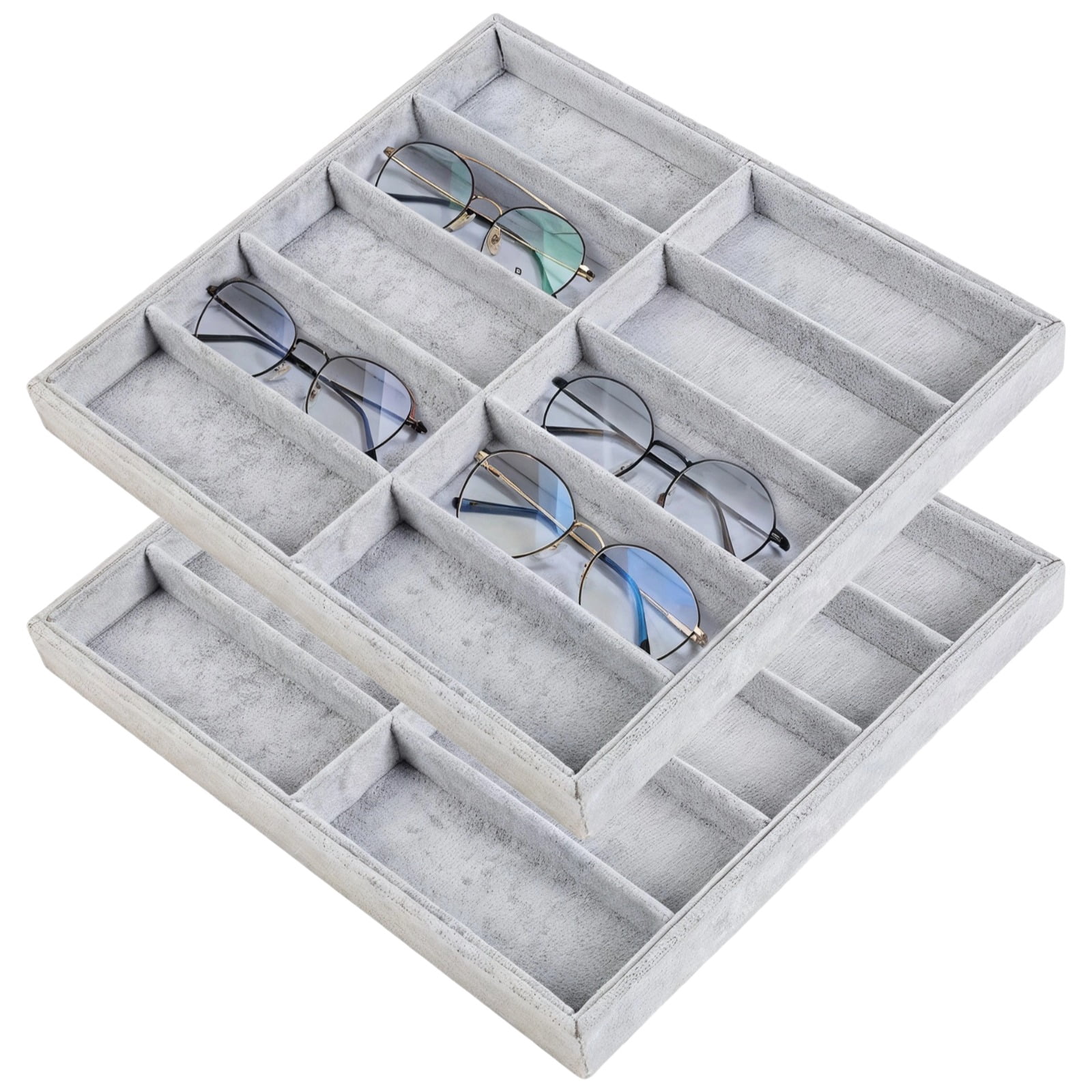 2 PCS Sunglasses Organizer Trays, 10 Grids Velvet Eyewear  display picture 1