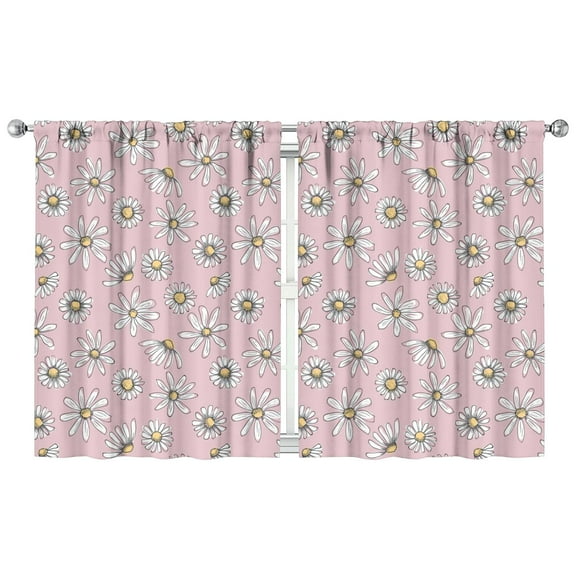 2 PCS Sunny Daisy Floral Kitchen Curtains, Vintage Boho Yellow White Bloom Semi-Sheer Tier Curtains, 42x54 Inch Rod Pocket Window Treatment