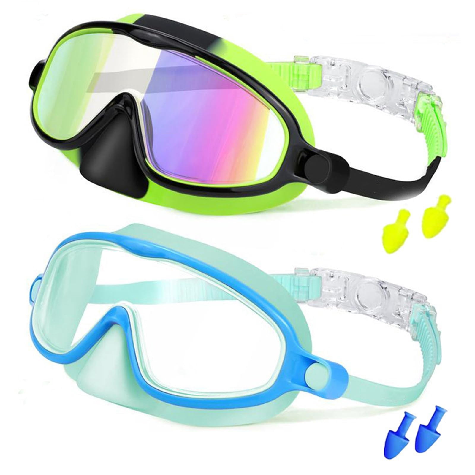 2 PCS Swim Goggles With Nose Cover, Silicone Material, Adjustable Strap ...