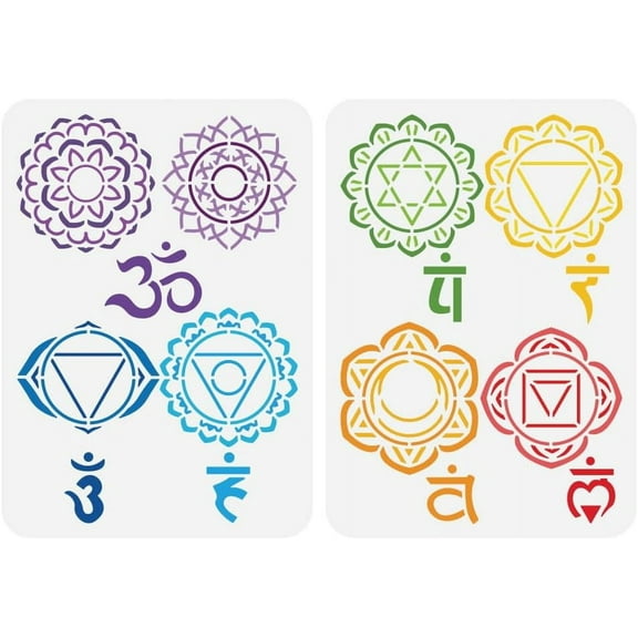 2 PCS Symbols Painting Stencil 8.3x11.7inch Reusable Meditation Stencil Mandala Flower Stencil Om Symbols Stencil Template