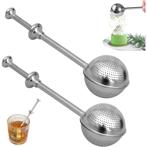 2 PCS Tea Infuser & Flour Duster Wand, Stainless Steel Loose Leaf Tea Strainer with Handle, Fine Mesh Powder Sugar Shaker Sifter for Baking, Cocoa, Spices, Coffee