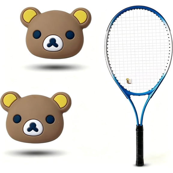 2 PCS Tennis Racket Vibration Dampener Bear Design, Soft Silicone Shock Absorber Vibration & Noise Reduction, Secure Easy Install Accessories for Adult & Junior Players of All Levels