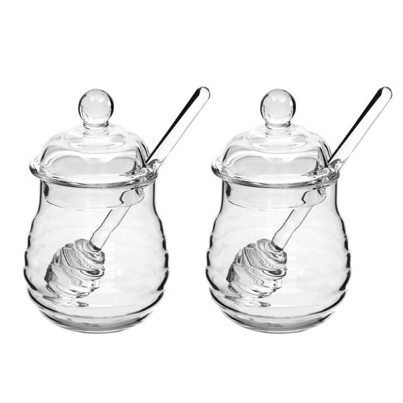 NIAIZEK 2Pcs Clear Glass Honey Jars Airtight Storage with Dippers and Lids for Home Kitchen