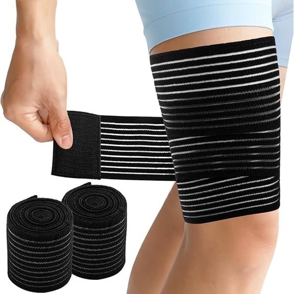 2 PCS Thigh Hamstring Compression Sleeve, Adjustable Thigh Compression Wraps for Varicose Veins Treatment for Legs, Nylon Quad Knee Support Bandage, Versatile Compression for Knee, Calf, Arm Black
