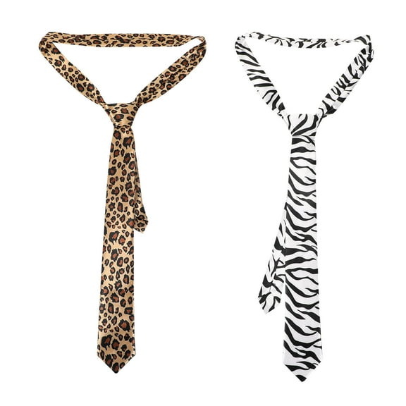 2 PCS Tie Mens Silk Ties Zebra Leopard Pattern Necktie Supplies for 2023 Formal Animal Print Holiday Student