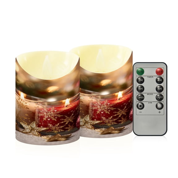 2 PCS Tilted Flameless Candles Flickering LED Lights Battery Operated Candles with Remote Timers for Holiday Decor Red and White Scented Candles Pattern