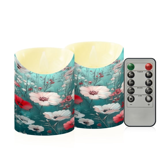 2 PCS Tilted Flameless Candles Flickering LED Lights Battery Operated Candles with Remote Timers for Holiday Decor Beautiful Floral Pattern