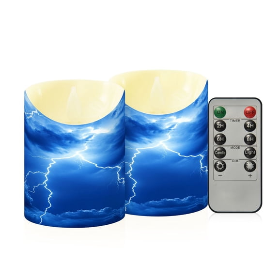 2 PCS Tilted Flameless Candles Flickering LED Lights Battery Operated Candles with Remote Timers for Holiday Decor Blue Tone Lightning