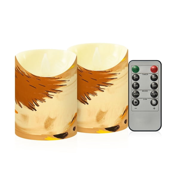 2 PCS Tilted Flameless Candles Flickering LED Lights Battery Operated Candles with Remote Timers for Holiday Decor Brown and Yellow Colors