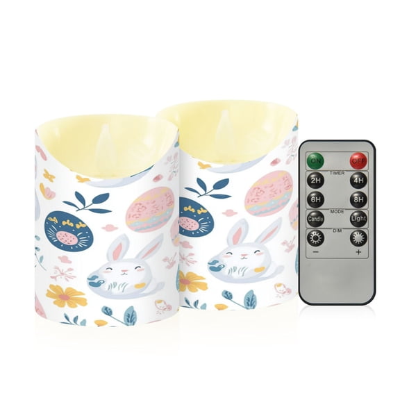 2 PCS Tilted Flameless Candles Flickering LED Lights Battery Operated Candles with Remote Timers for Holiday Decor Bunnies and Easter Eggs