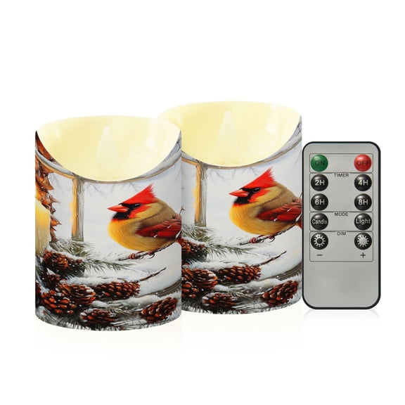 2 PCS Tilted Flameless Candles Flickering LED Lights Battery Operated Candles with Remote Timers for Holiday Decor Candles and Red Birdie