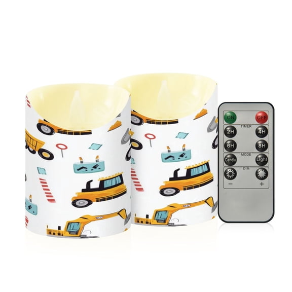 2 PCS Tilted Flameless Candles Flickering LED Lights Battery Operated Candles with Remote Timers for Holiday Decor Construction Trucks and Excavators