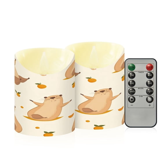 2 PCS Tilted Flameless Candles Flickering LED Lights Battery Operated Candles with Remote Timers for Holiday Decor Cute Capybara Yoga Poses