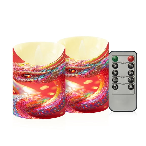 2 PCS Tilted Flameless Candles Flickering LED Lights Battery Operated Candles with Remote Timers for Holiday Decor Cute Snake