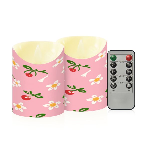 2 PCS Tilted Flameless Candles Flickering LED Lights Battery Operated Candles with Remote Timers for Holiday Decor Daisies and Bow Pattern