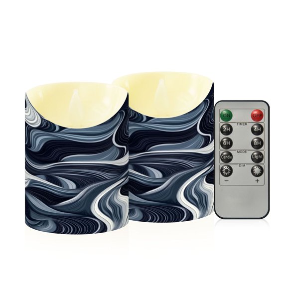 2 PCS Tilted Flameless Candles Flickering LED Lights Battery Operated Candles with Remote Timers for Holiday Decor Digital Waves Pattern
