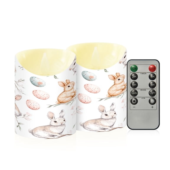 2 PCS Tilted Flameless Candles Flickering LED Lights Battery Operated Candles with Remote Timers for Holiday Decor Easter Bunnies and Willow Branches