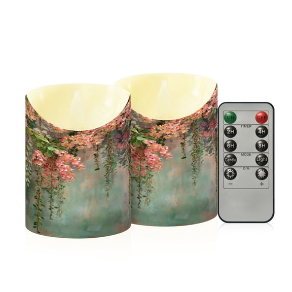 2 PCS Tilted Flameless Candles Flickering LED Lights Battery Operated Candles with Remote Timers for Holiday Decor Enchanted Flowers Painting