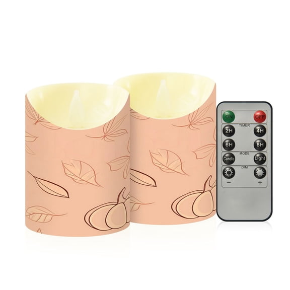 2 PCS Tilted Flameless Candles Flickering LED Lights Battery Operated Candles with Remote Timers for Holiday Decor Fall Leaves and Pumpkins