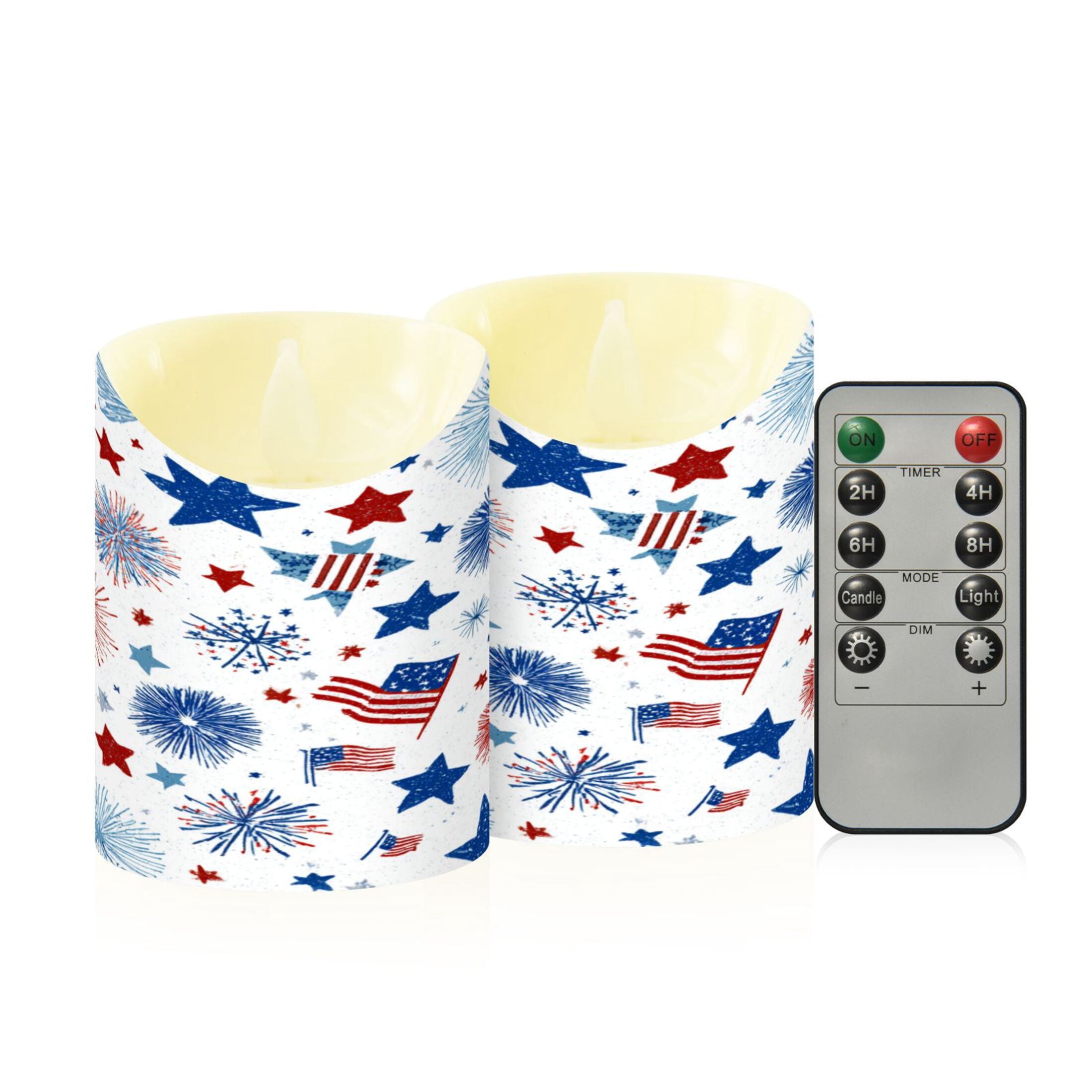 2 PCS Tilted Flameless Candles Flickering LED Lights Battery Operated Candles with Remote Timers for Holiday Decor Fireworks and Flag
