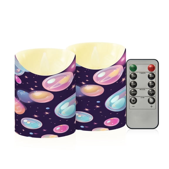 2 PCS Tilted Flameless Candles Flickering LED Lights Battery Operated Candles with Remote Timers for Holiday Decor Floating Bubbles Pattern
