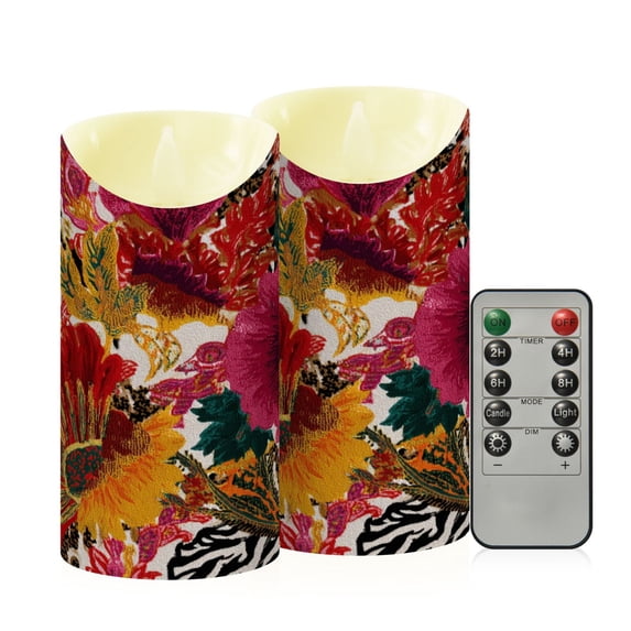 2 PCS Tilted Flameless Candles Flickering LED Lights Battery Operated Candles with Remote Timers for Holiday Decor Flowers and Zebra Print