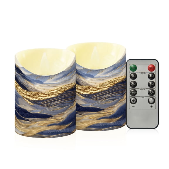 2 PCS Tilted Flameless Candles Flickering LED Lights Battery Operated Candles with Remote Timers for Holiday Decor Flowing Liquid Gold
