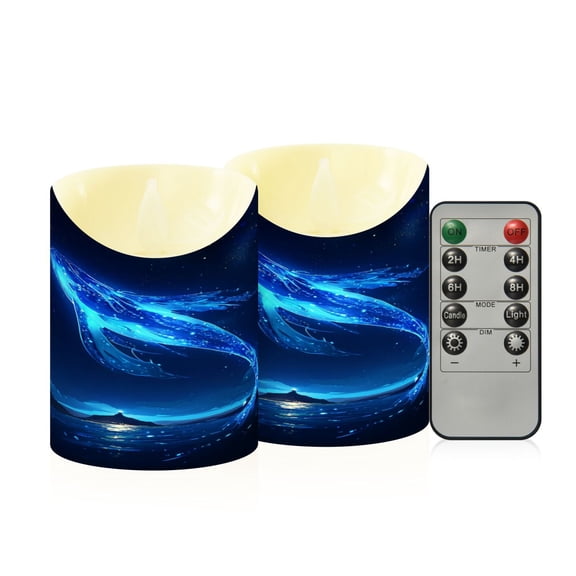 2 PCS Tilted Flameless Candles Flickering LED Lights Battery Operated Candles with Remote Timers for Holiday Decor Glowing Blue Creature