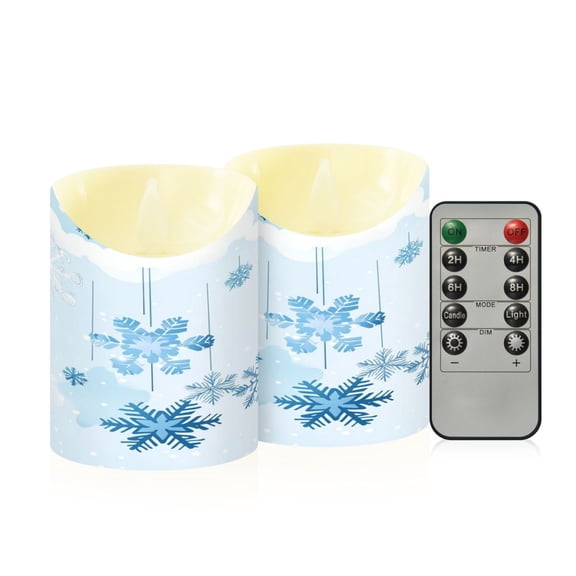 2 PCS Tilted Flameless Candles Flickering LED Lights Battery Operated Candles with Remote Timers for Holiday Decor Hanging Snowflakes