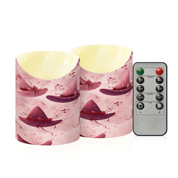 2 PCS Tilted Flameless Candles Flickering LED Lights Battery Operated Candles with Remote Timers for Holiday Decor Hats with Delicate Bows