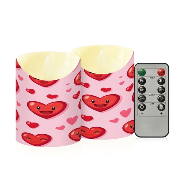 2 PCS Tilted Flameless Candles Flickering LED Lights Battery Operated Candles with Remote Timers for Holiday Decor Heart-shaped Emoticons