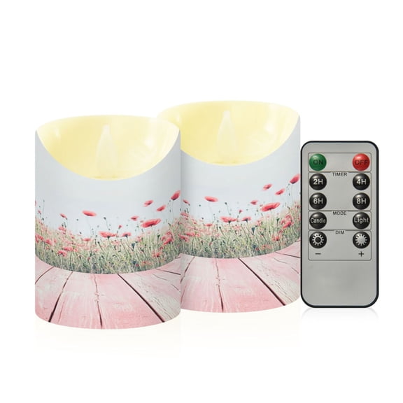 2 PCS Tilted Flameless Candles Flickering LED Lights Battery Operated Candles with Remote Timers for Holiday Decor Light Pink Wooden Floor