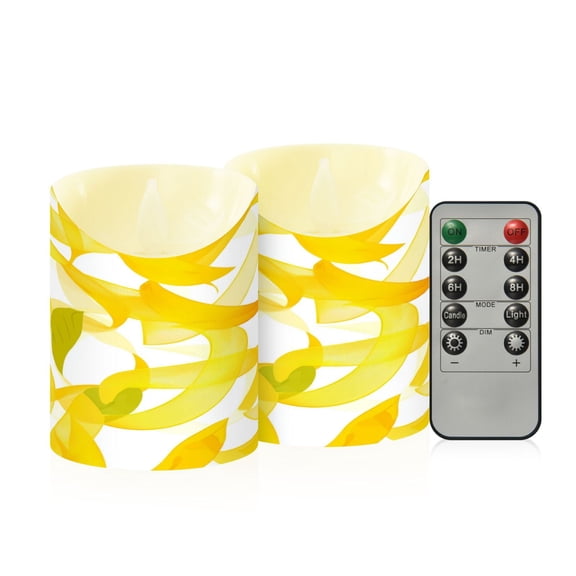 2 PCS Tilted Flameless Candles Flickering LED Lights Battery Operated Candles with Remote Timers for Holiday Decor Light Yellow Leaves