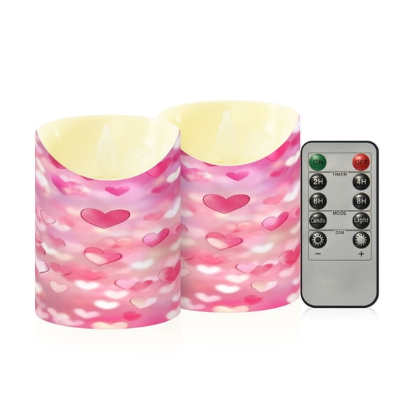 2 PCS Tilted Flameless Candles Flickering LED Lights Battery Operated Candles with Remote Timers for Holiday Decor Lots Of Hearts