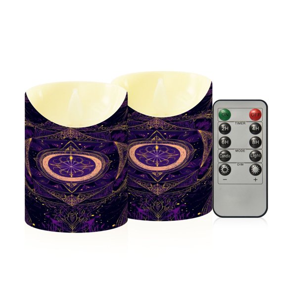2 PCS Tilted Flameless Candles Flickering LED Lights Battery Operated Candles with Remote Timers for Holiday Decor Mystical Lines Pattern