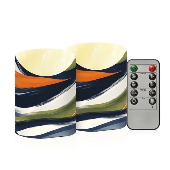 2 PCS Tilted Flameless Candles Flickering LED Lights Battery Operated Candles with Remote Timers for Holiday Decor Navy Blue Abstract Pattern