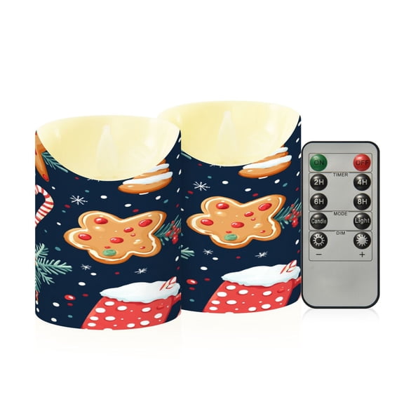 2 PCS Tilted Flameless Candles Flickering LED Lights Battery Operated Candles with Remote Timers for Holiday Decor New Year's Pattern
