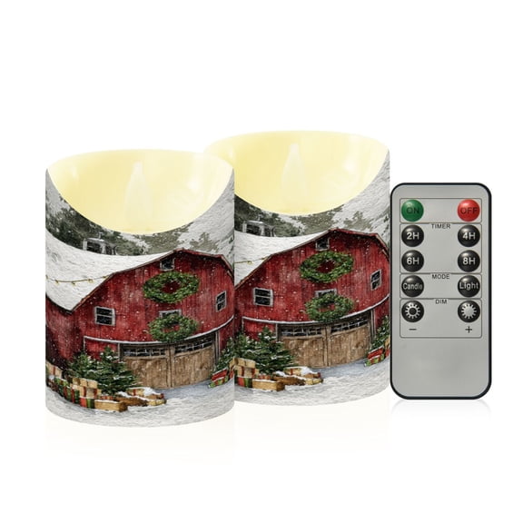 2 PCS Tilted Flameless Candles Flickering LED Lights Battery Operated Candles with Remote Timers for Holiday Decor Old Red Barn