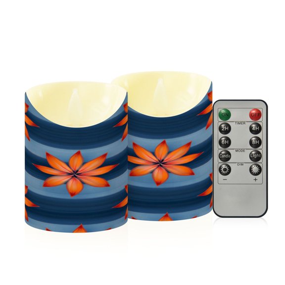 2 PCS Tilted Flameless Candles Flickering LED Lights Battery Operated Candles with Remote Timers for Holiday Decor Orange Large Flowers