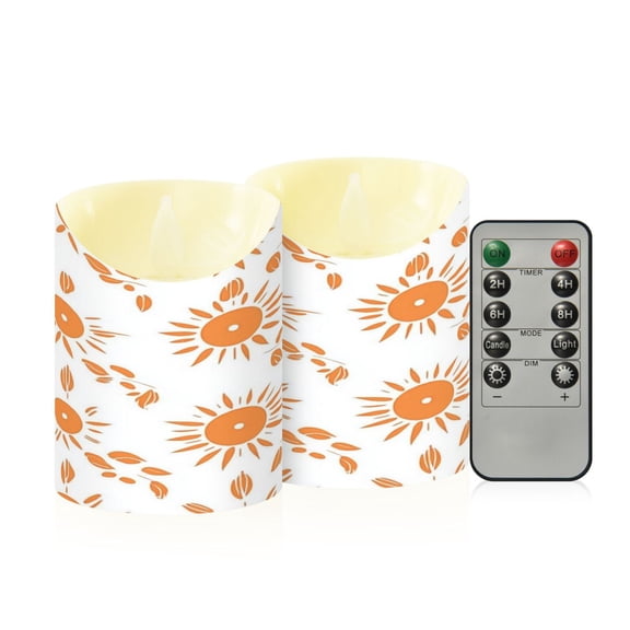 2 PCS Tilted Flameless Candles Flickering LED Lights Battery Operated Candles with Remote Timers for Holiday Decor Orange Suns